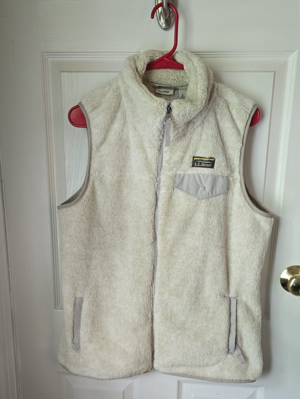L.L. Bean Cream Sherpa Vest with Chest Pocket